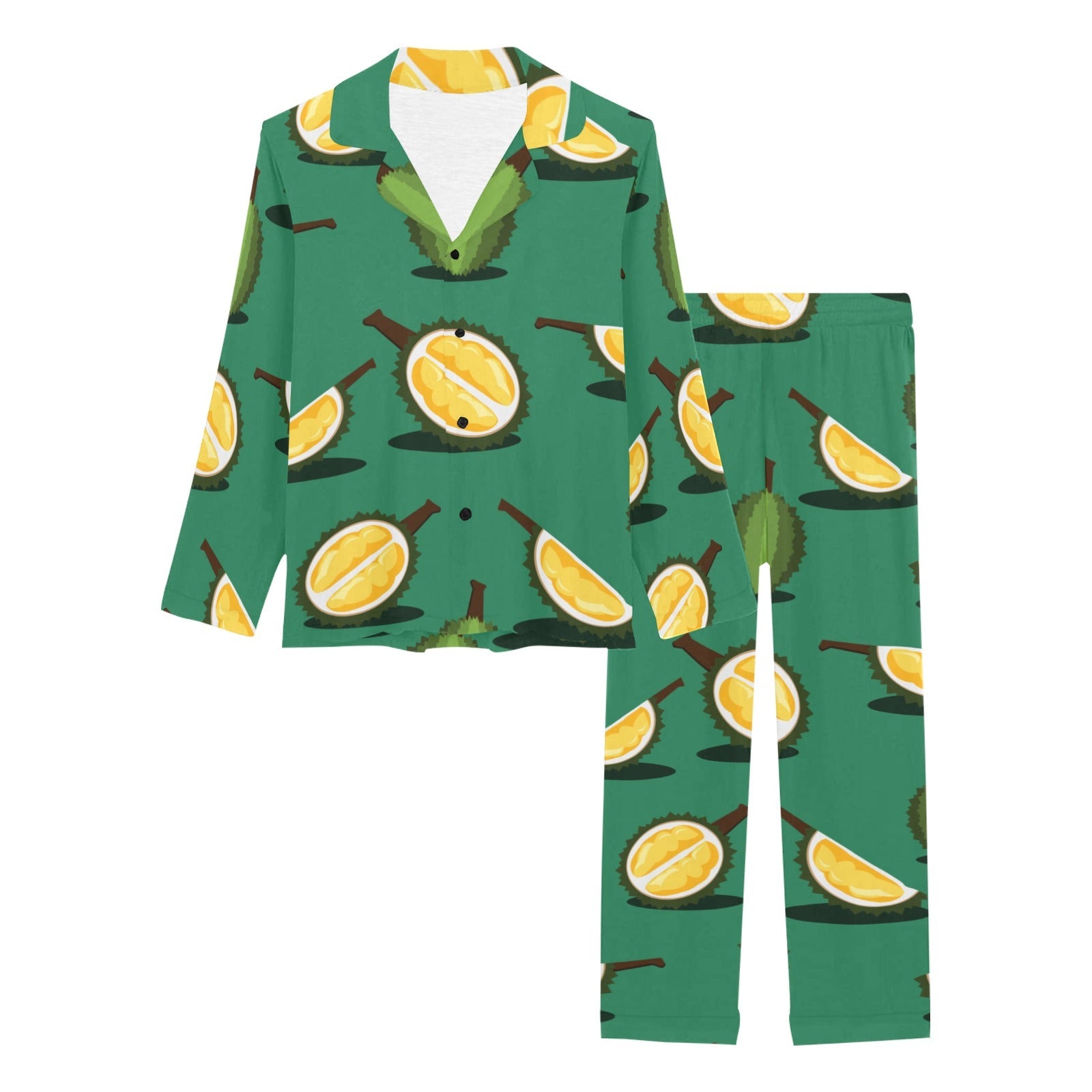 Durian pattern green background Women's Long Pajama Set