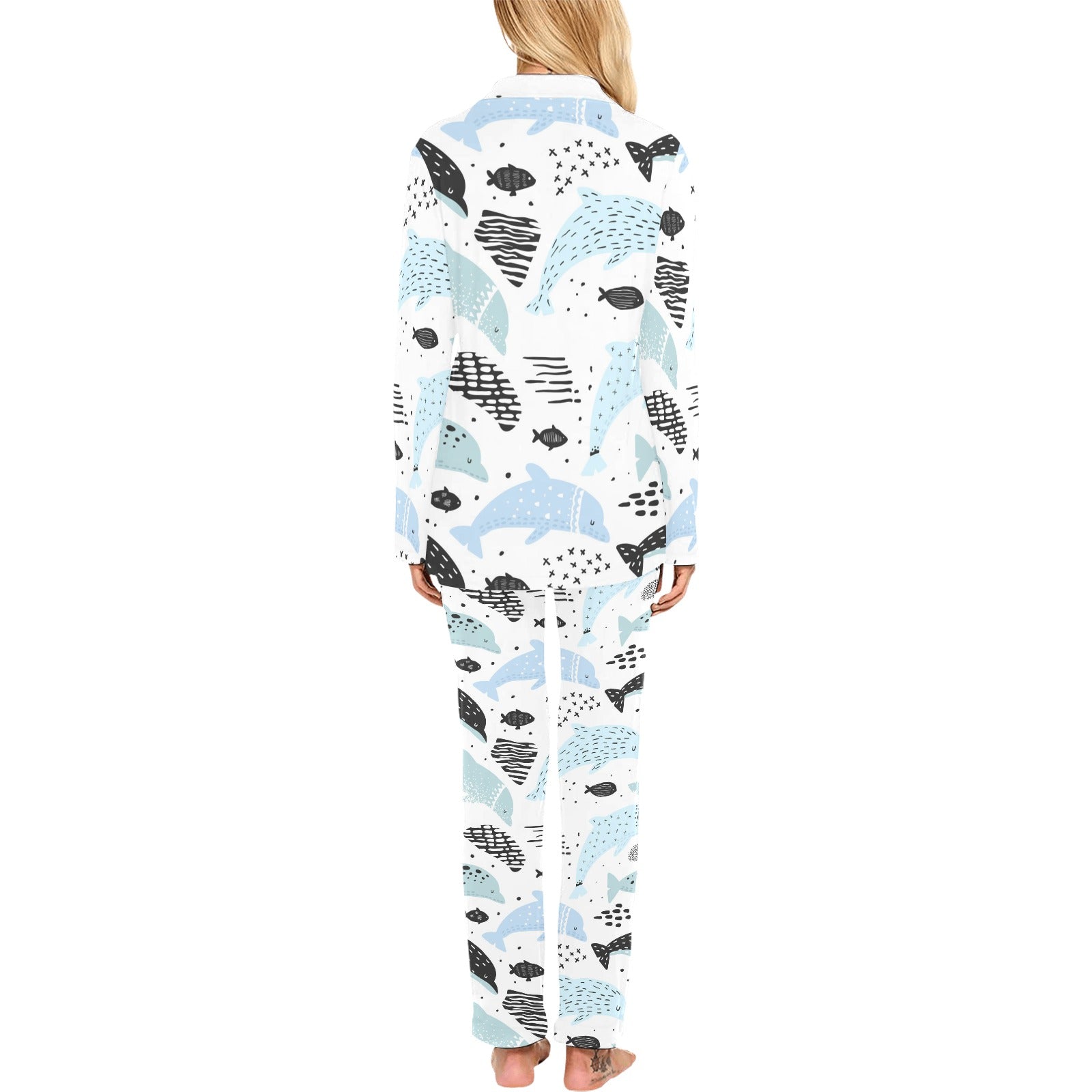 Cute dolphins Childish Style pattern Women's Long Pajama Set