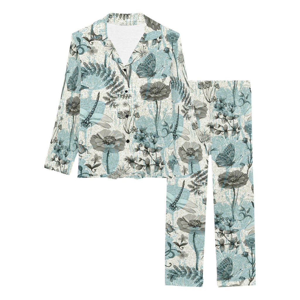 Dragonfly Butterfly Plants insect flower vintage s Women's Long Pajama Set