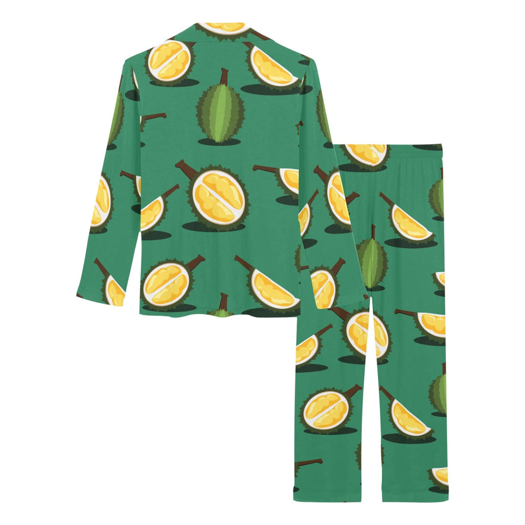 Durian pattern green background Women's Long Pajama Set
