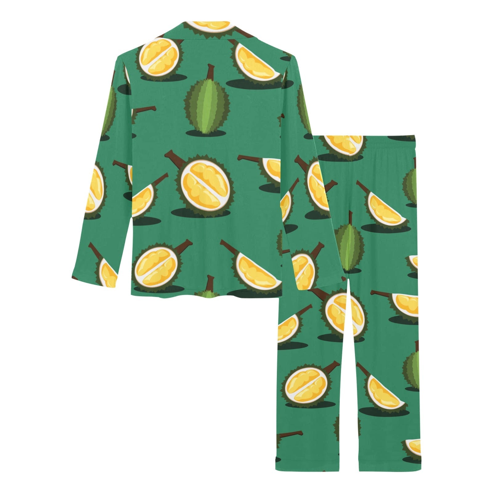 Durian pattern green background Women's Long Pajama Set