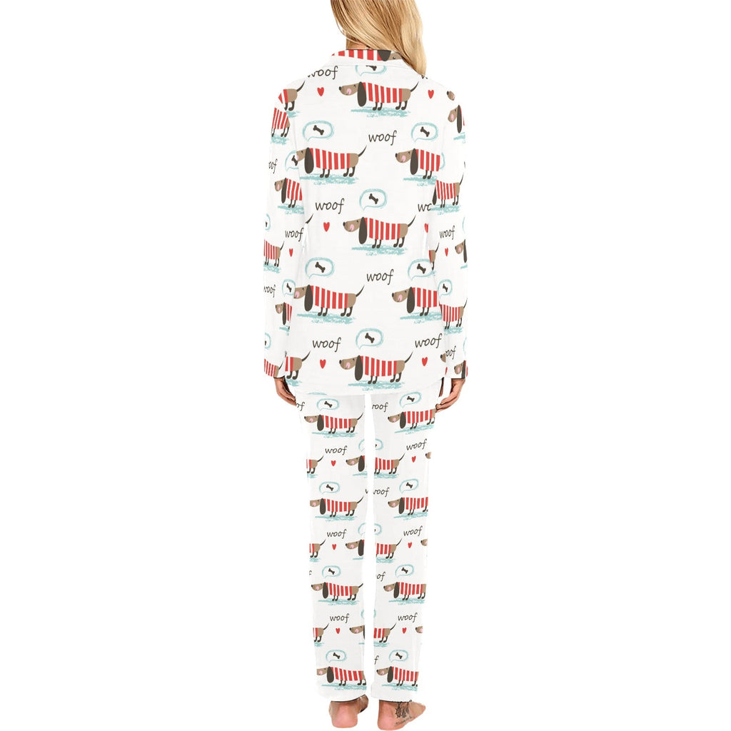 Cute dachshund bone pattern Women's Long Pajama Set