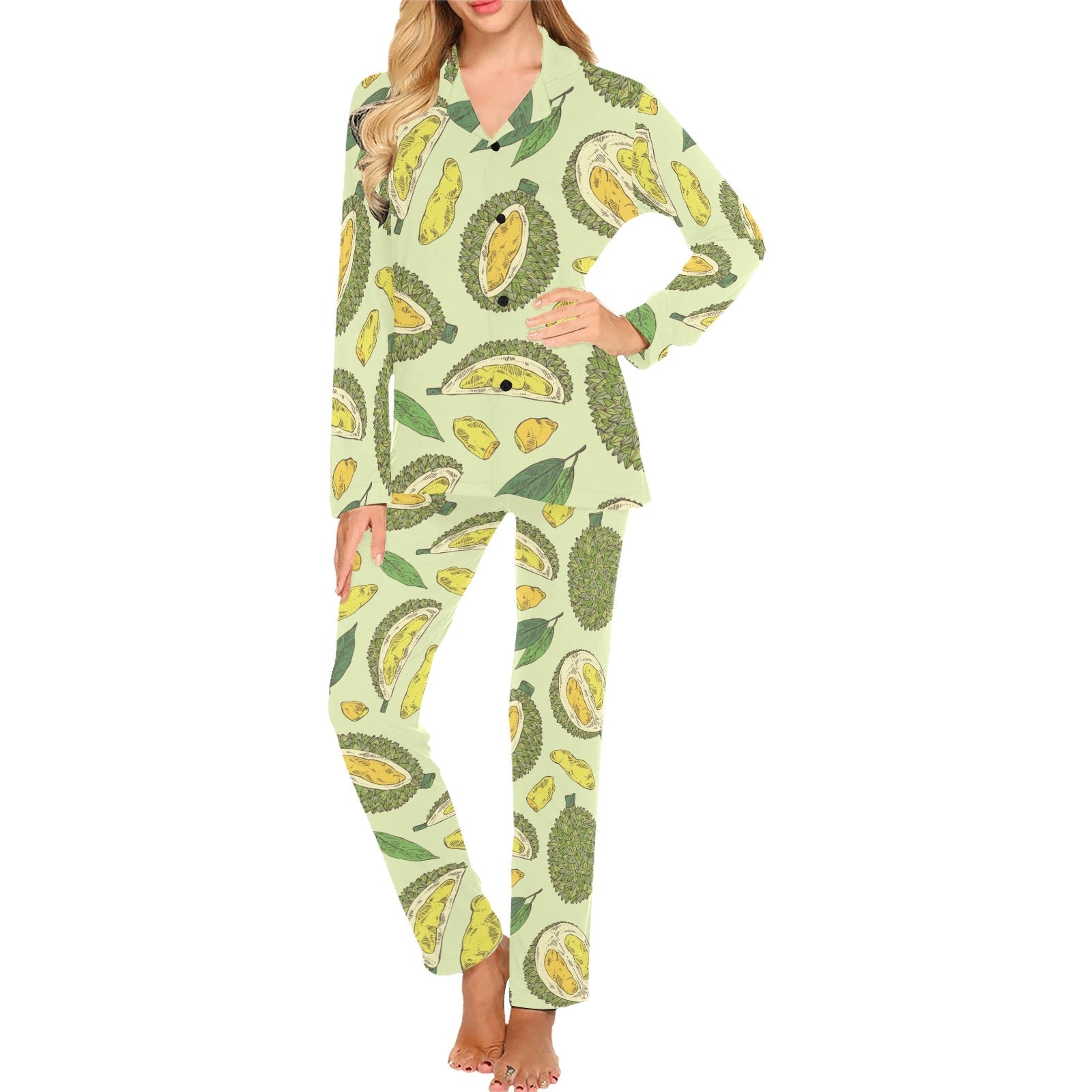 Durian leaves pattern background Women's Long Pajama Set