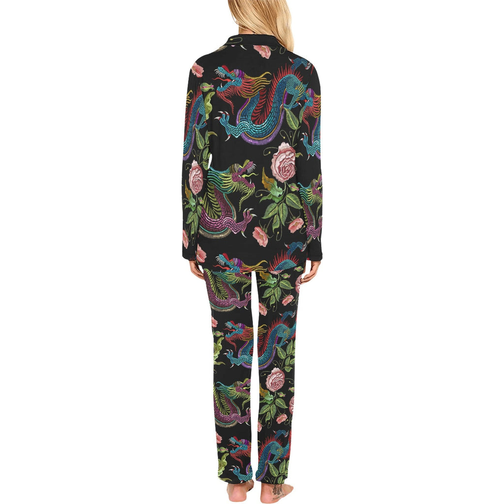 Dragons flower pattern Women's Long Pajama Set