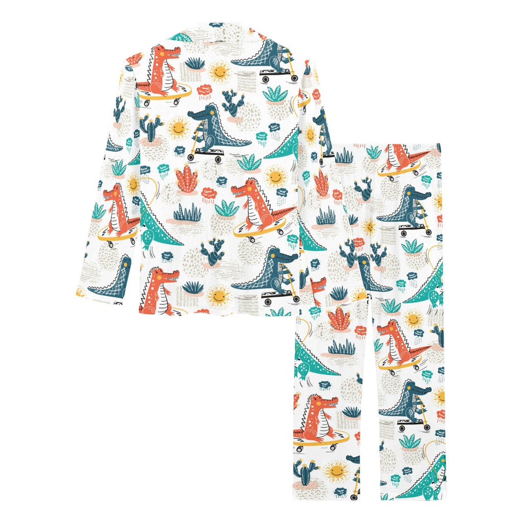 Cute Crocodile Pattern Women's Long Pajama Set