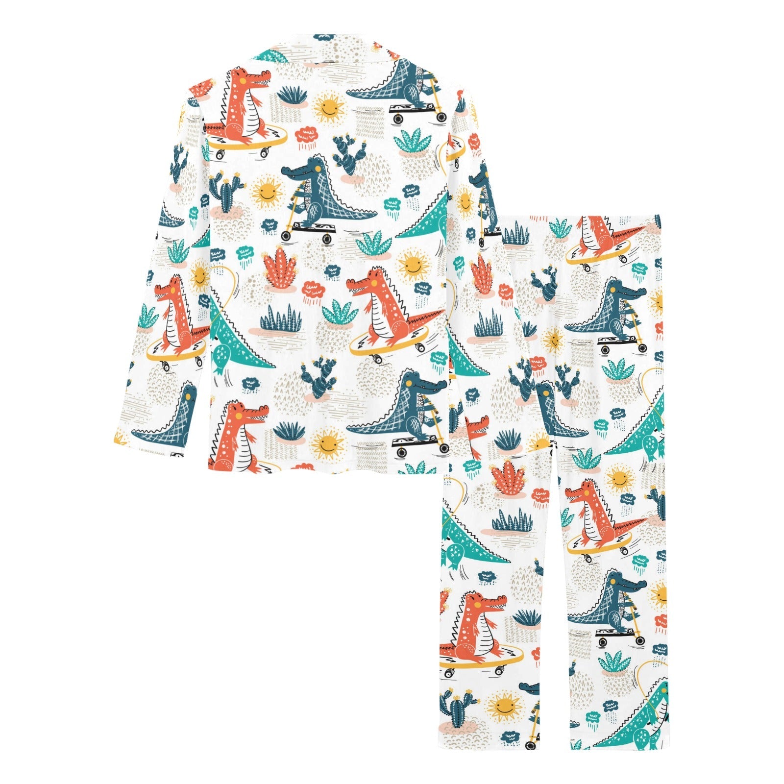 Cute Crocodile Pattern Women's Long Pajama Set