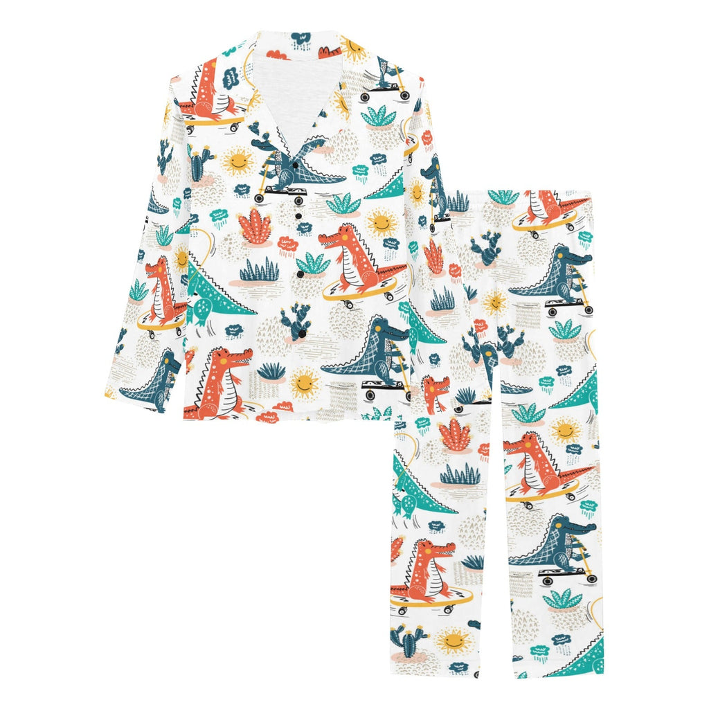 Cute Crocodile Pattern Women's Long Pajama Set