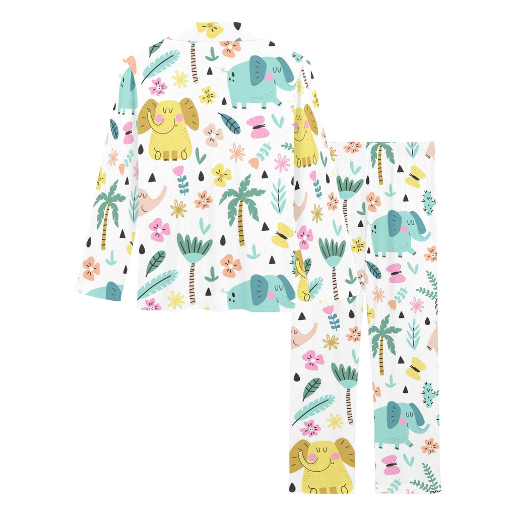Cute elephants palm tree flower butterfly pattern Women's Long Pajama Set