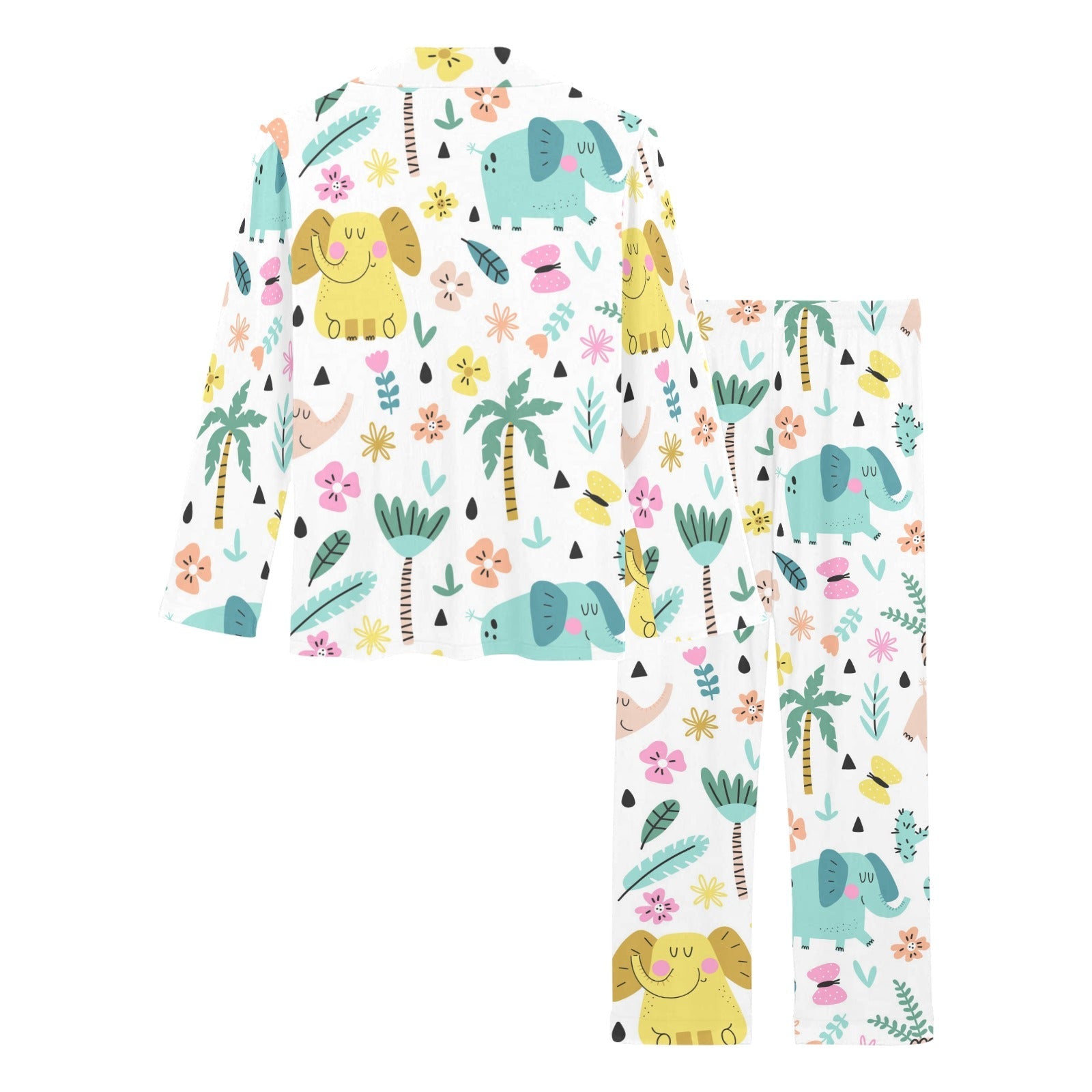 Cute elephants palm tree flower butterfly pattern Women's Long Pajama Set
