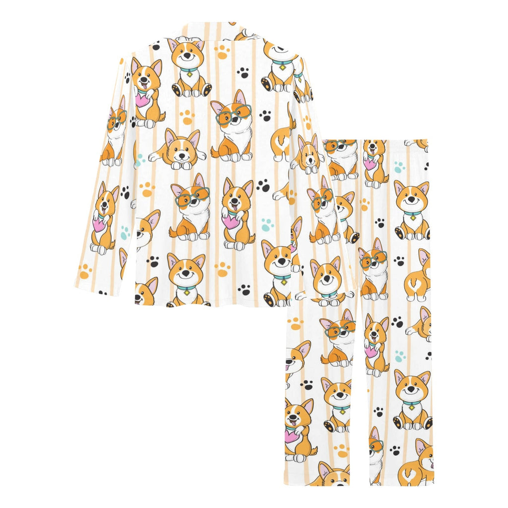 Cute dog corgi striped background pattern Women's Long Pajama Set