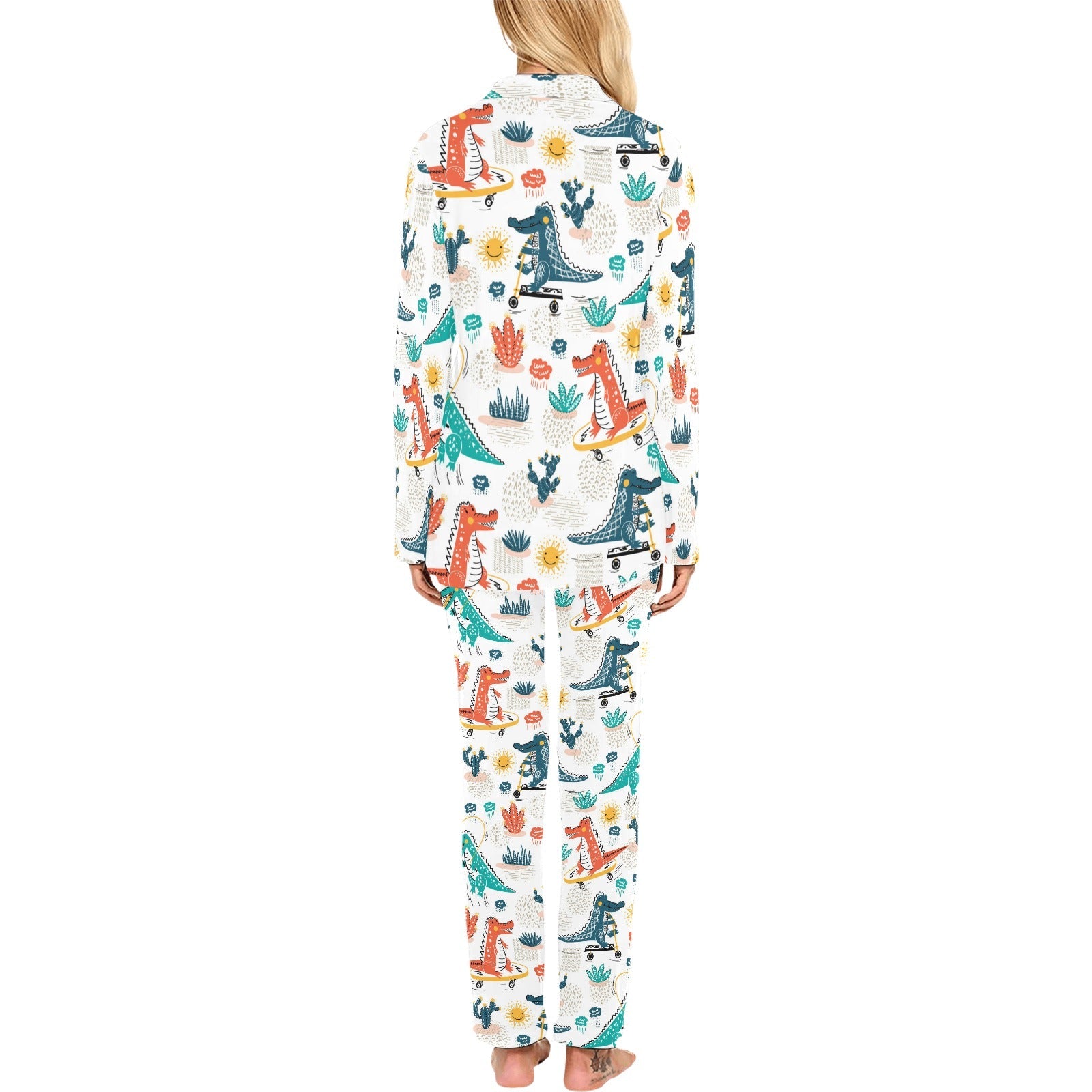 Cute Crocodile Pattern Women's Long Pajama Set
