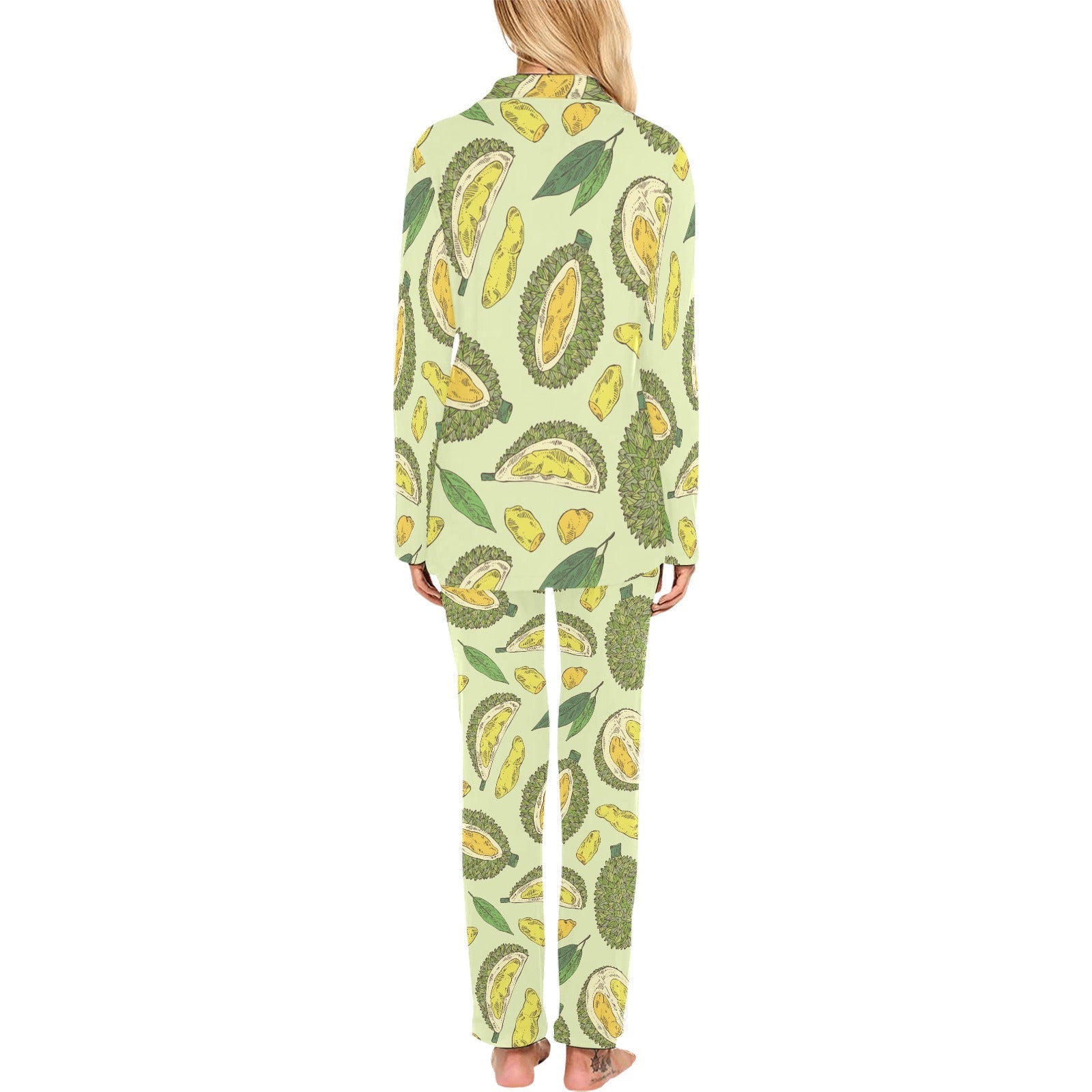 Durian leaves pattern background Women's Long Pajama Set