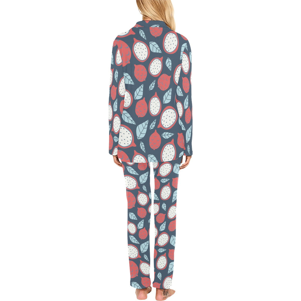 dragon fruits dark blue background Women's Long Pajama Set