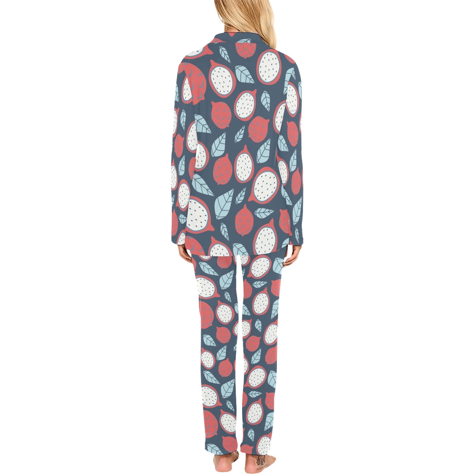 dragon fruits dark blue background Women's Long Pajama Set