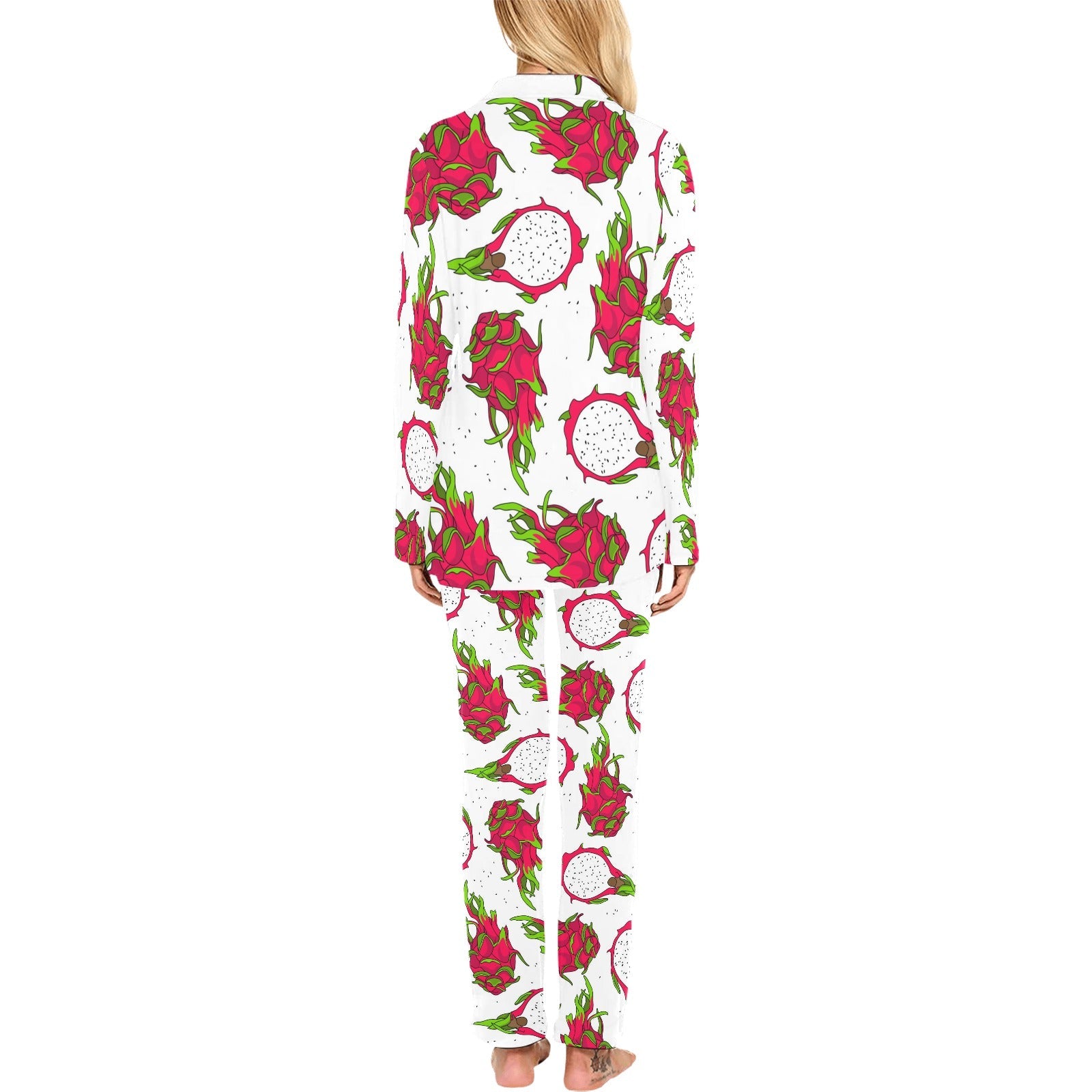 dragon fruits white background Women's Long Pajama Set