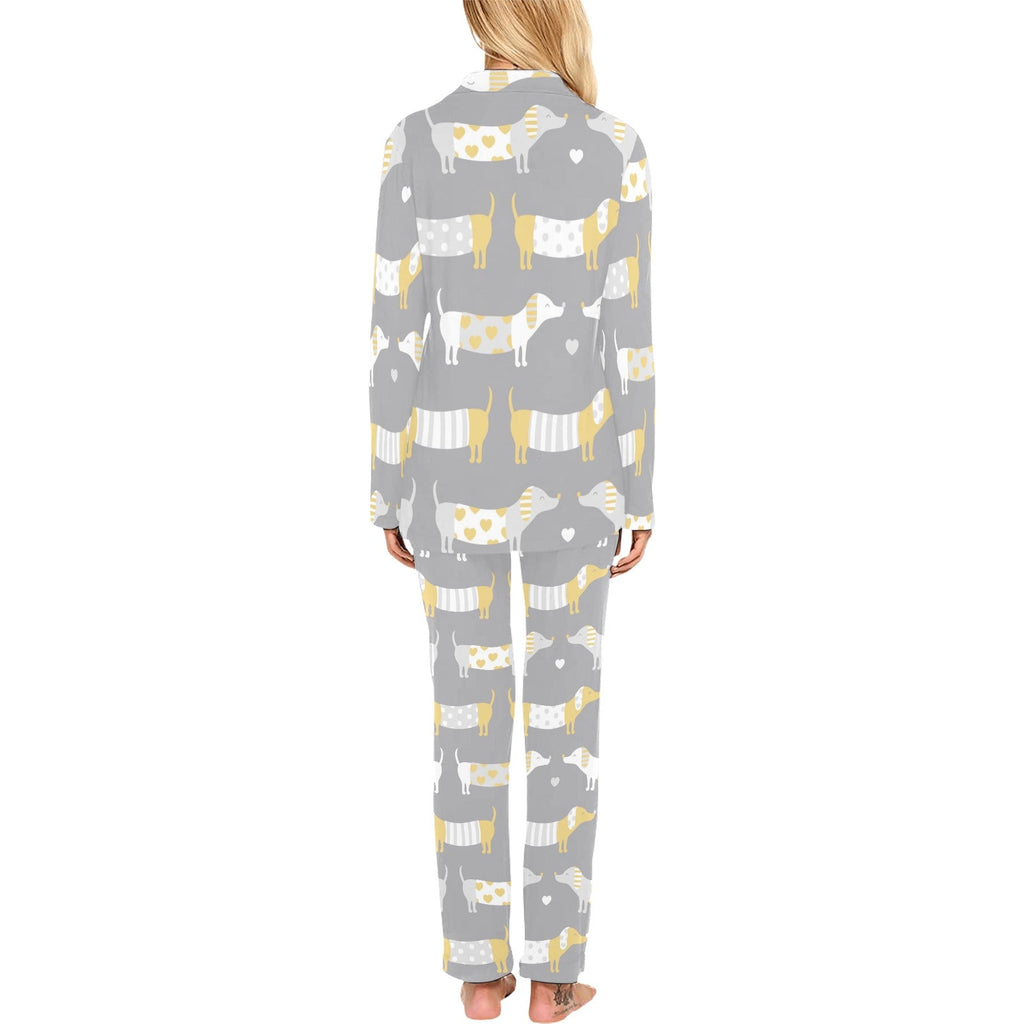 Cute dachshund dog pattern Women's Long Pajama Set