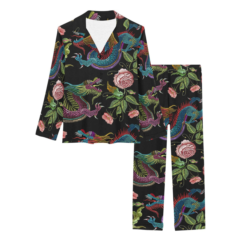 Dragons flower pattern Women's Long Pajama Set
