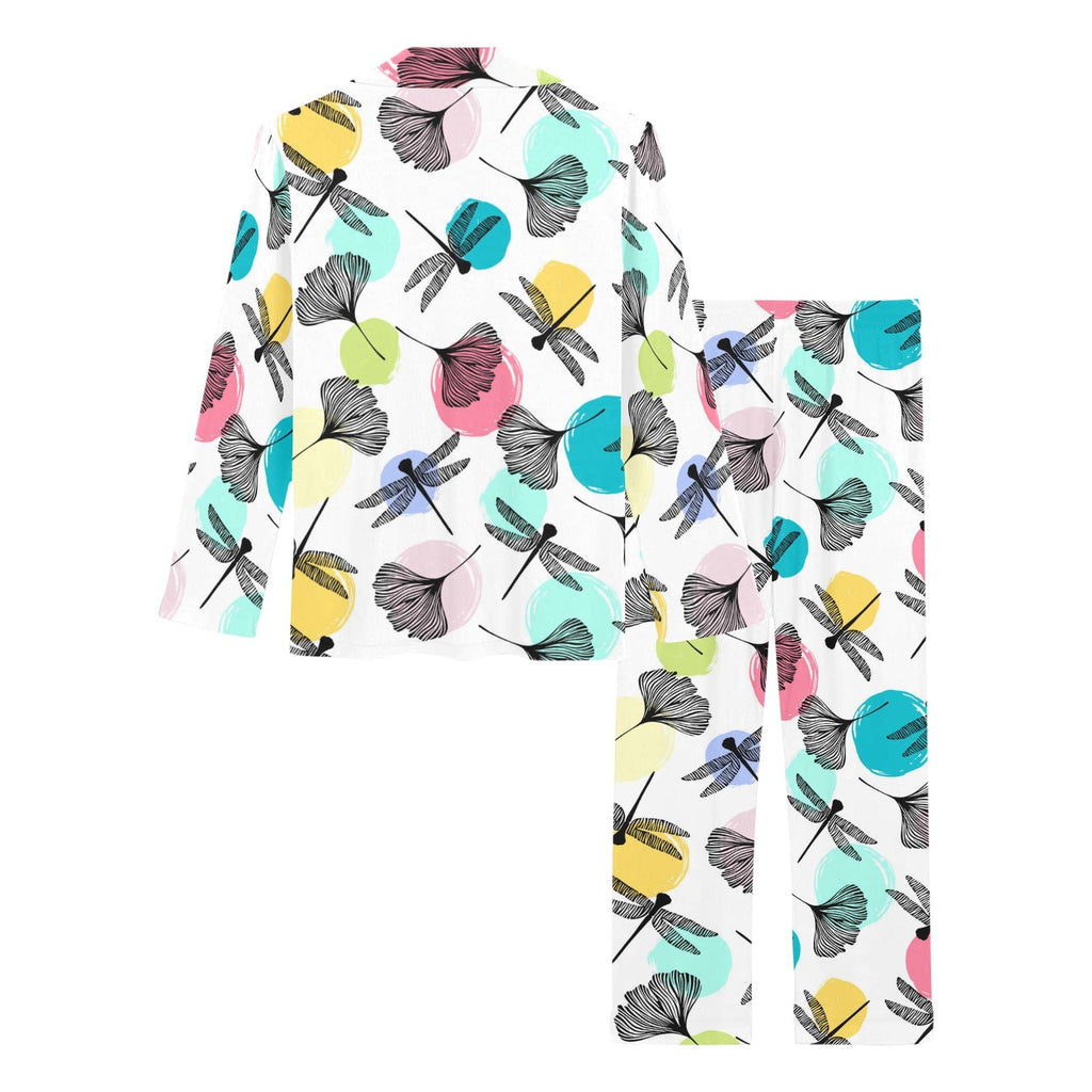 Dragonflies ginkgo leaves pattern Women's Long Pajama Set