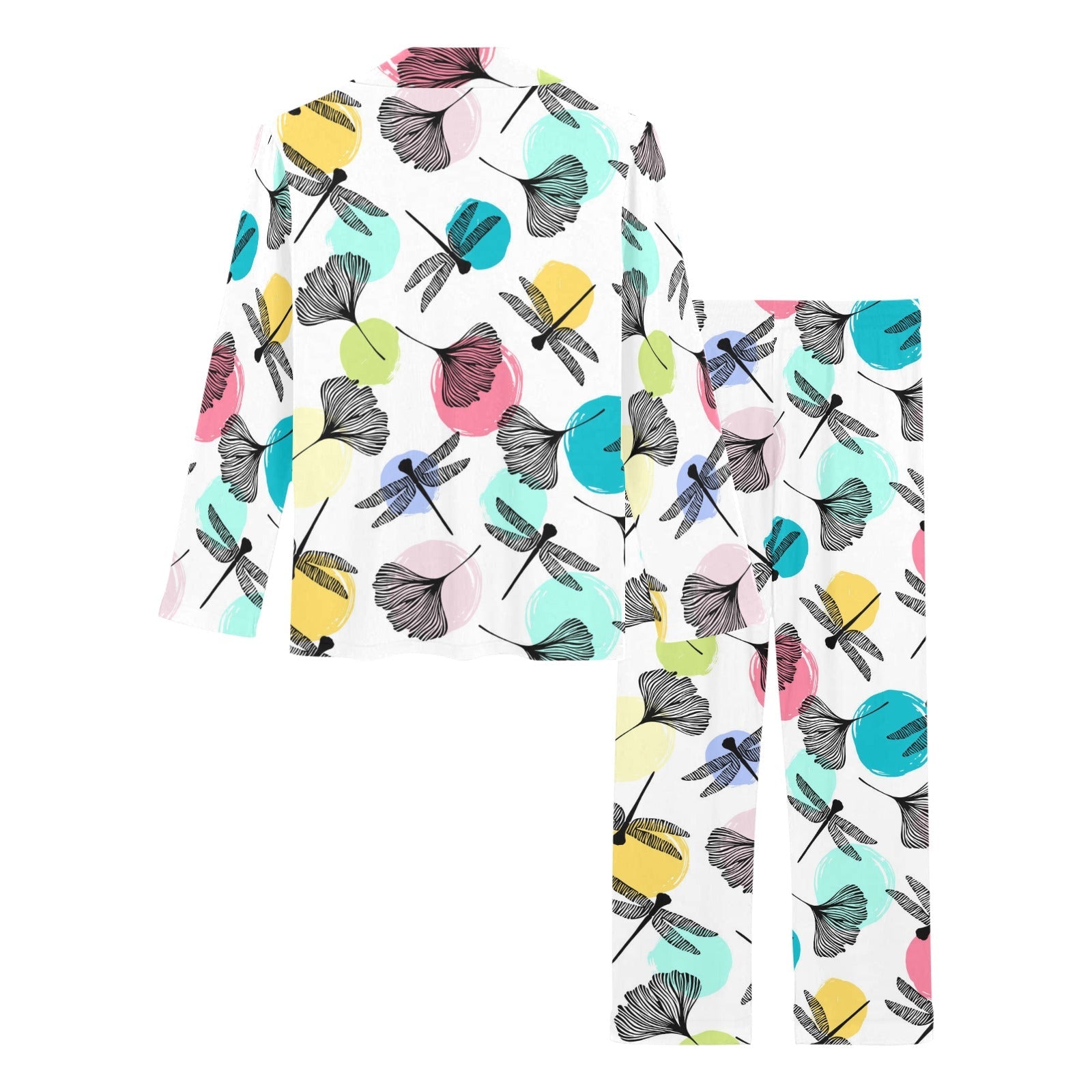 Dragonflies ginkgo leaves pattern Women's Long Pajama Set