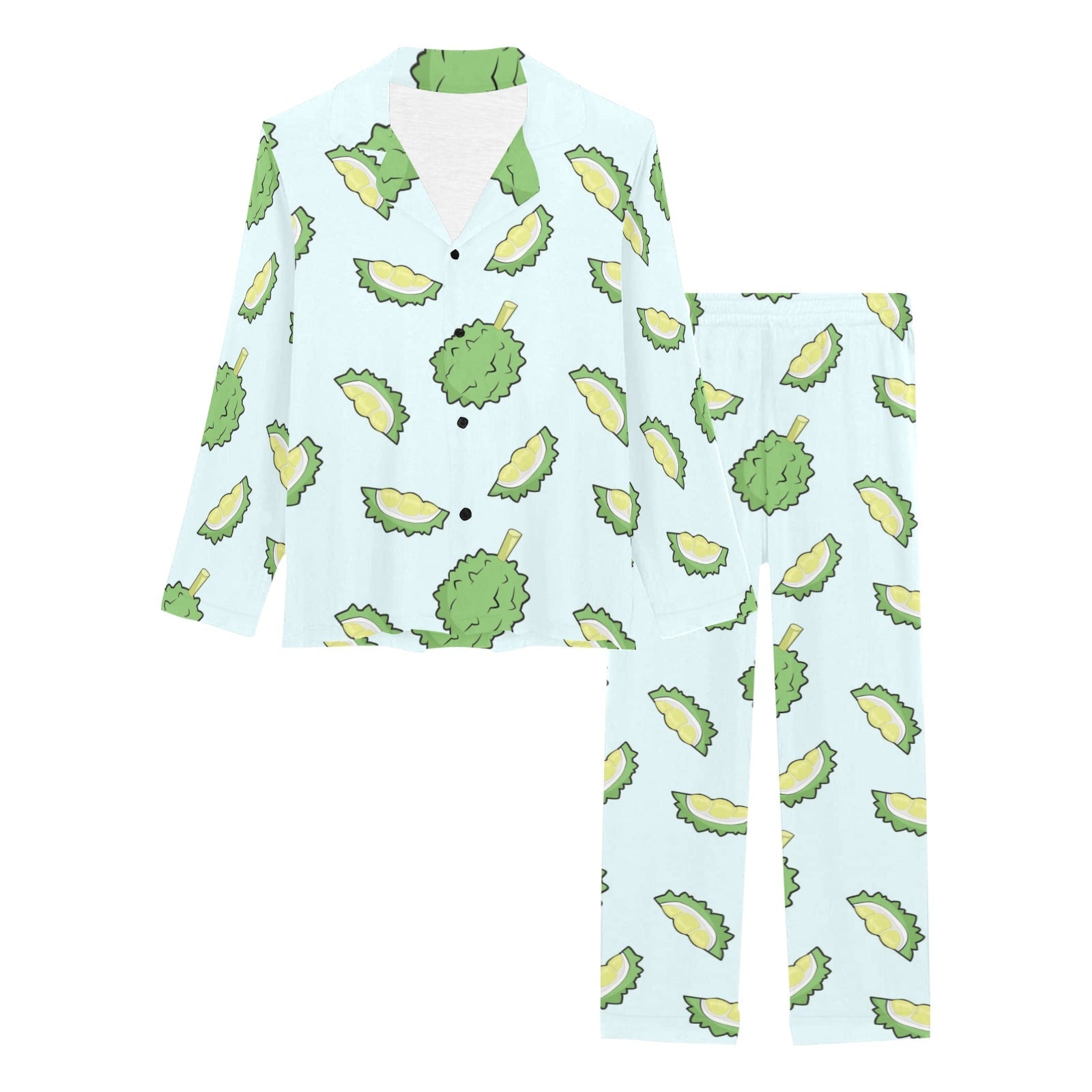 Durian pattern blue background Women's Long Pajama Set