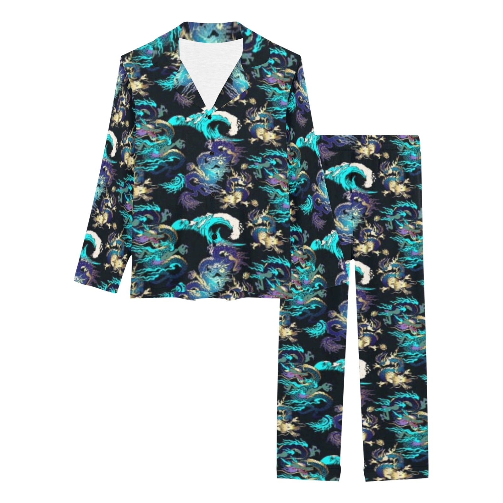 Dragon sea wave pattern Women's Long Pajama Set