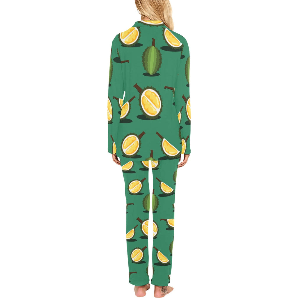 Durian pattern green background Women's Long Pajama Set