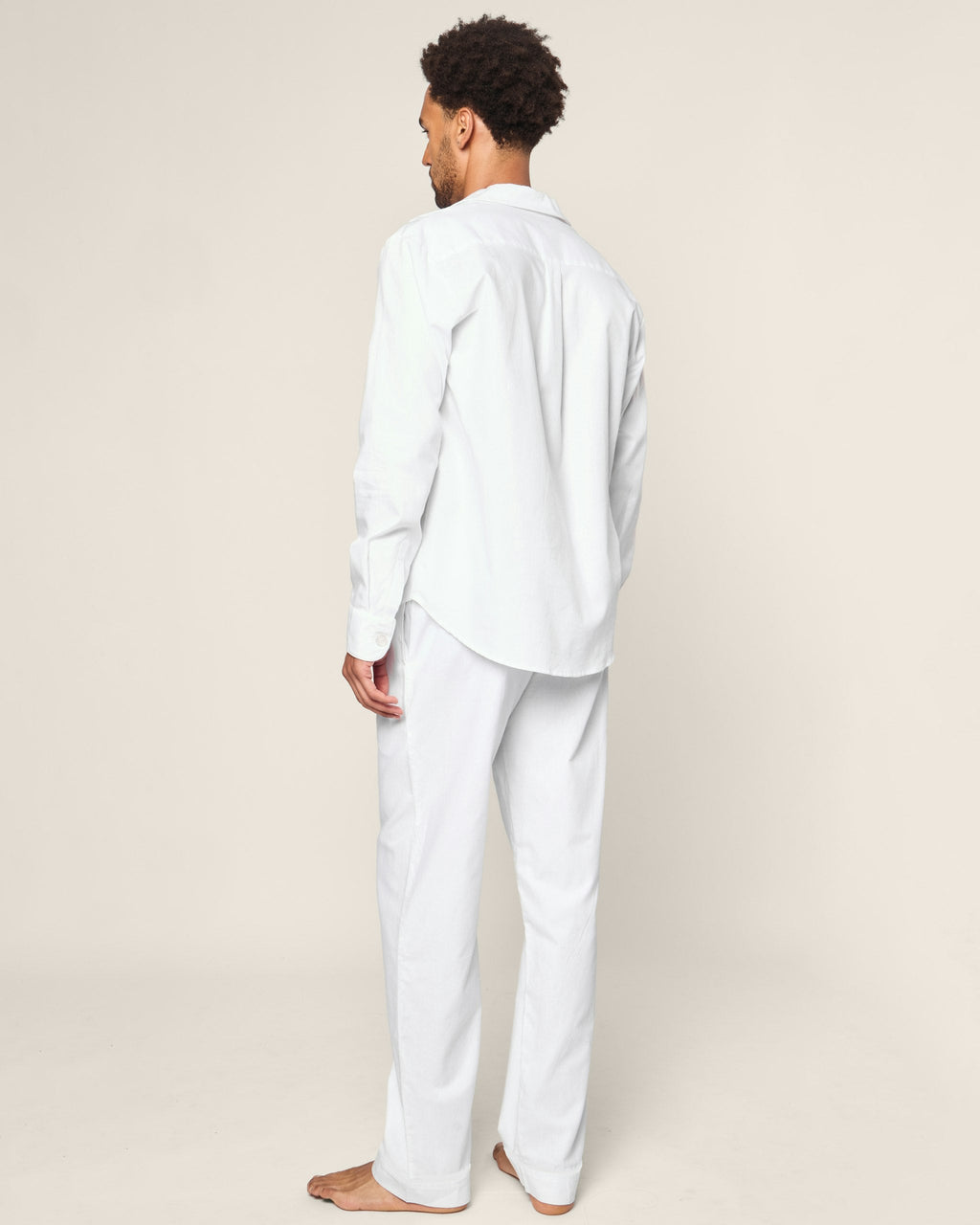 Men's Twill Pajama Set in White with Red Piping