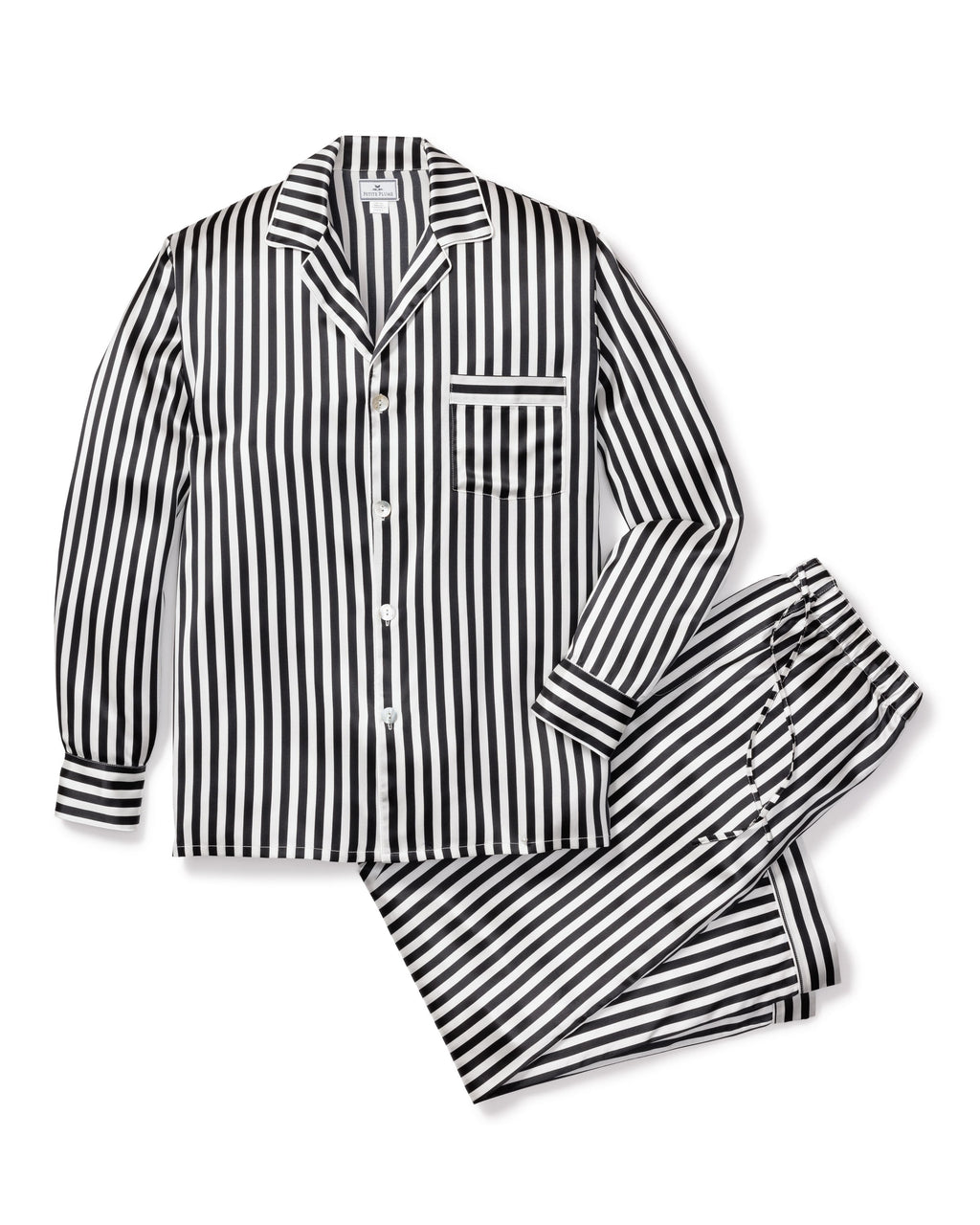 Men's Silk Pajama Set in Black and White Bengal Stripe