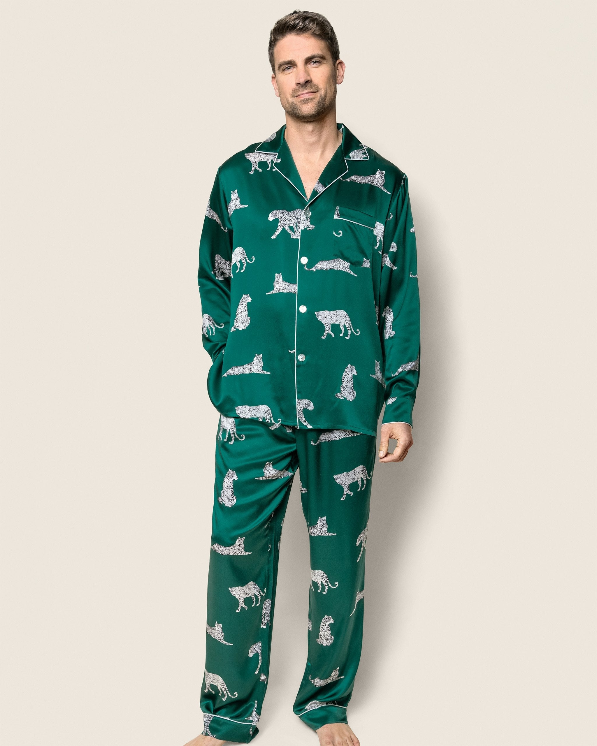 Men's Silk Pajama Set in Panthere de Nuit