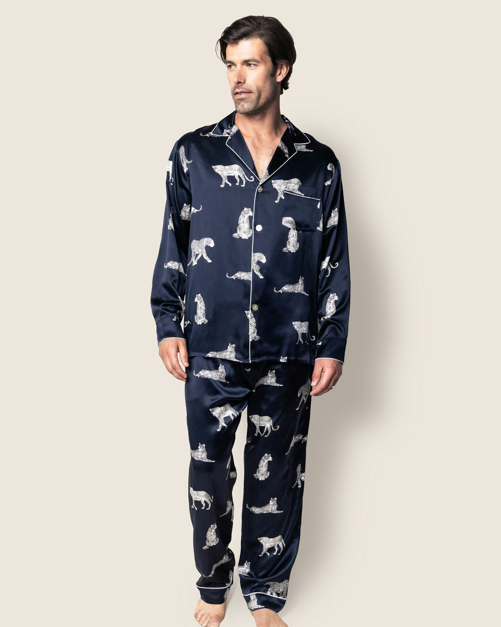 Men's Silk Pajama Set in Panthere de Nuit
