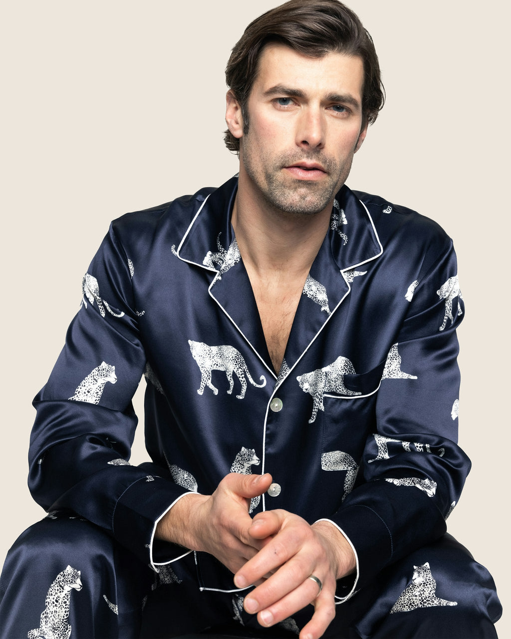 Men's Silk Pajama Set in Panthere de Nuit