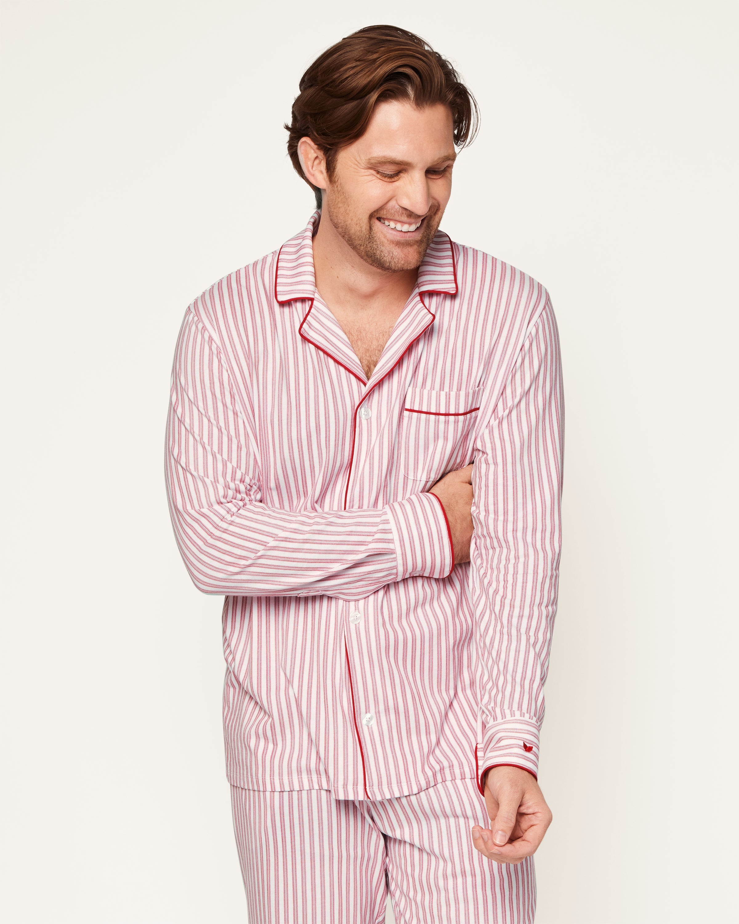 Men's Pima Pajama Set in Antique Red Ticking