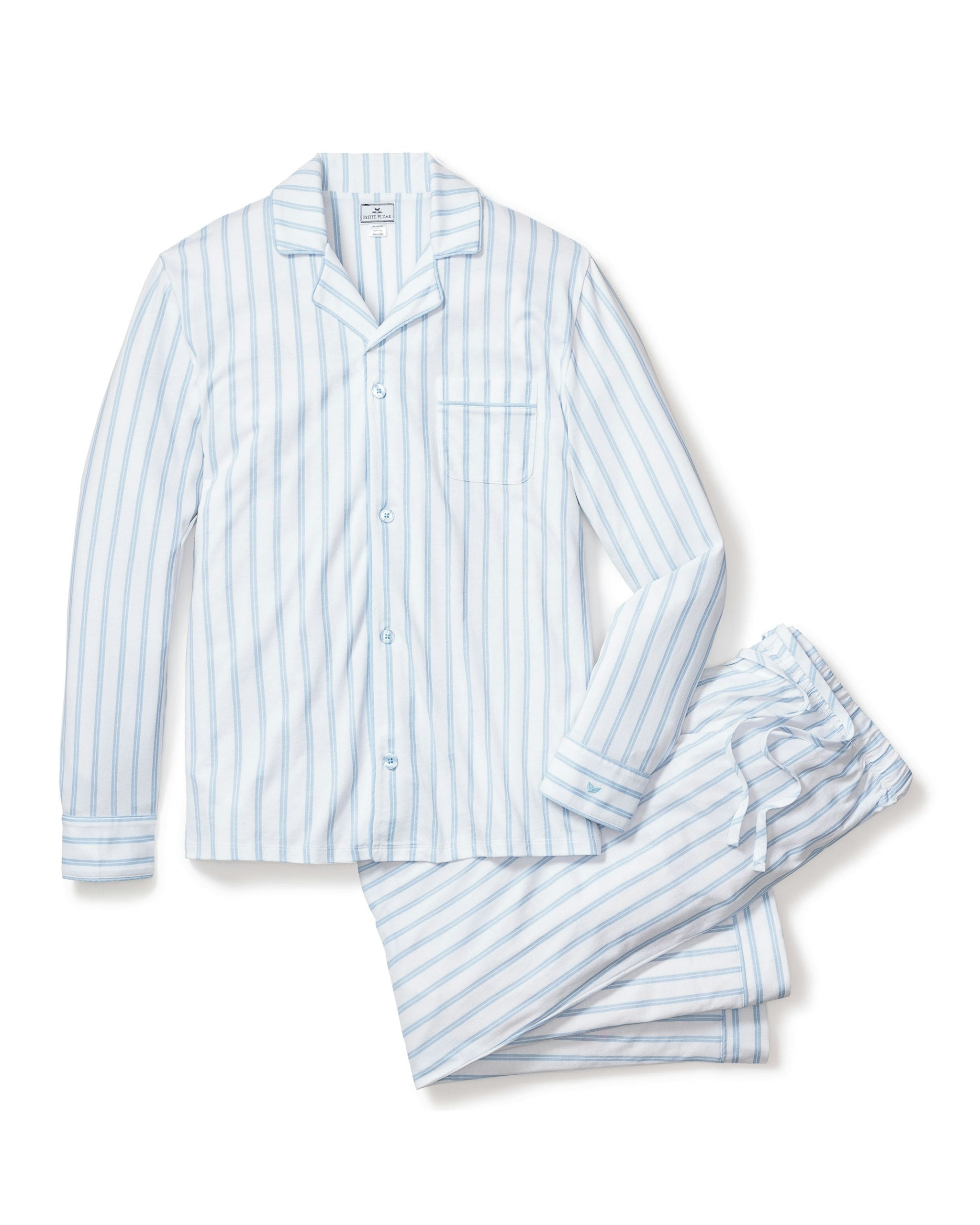 Men's Pima Pajama Set in Periwinkle and White Stripe