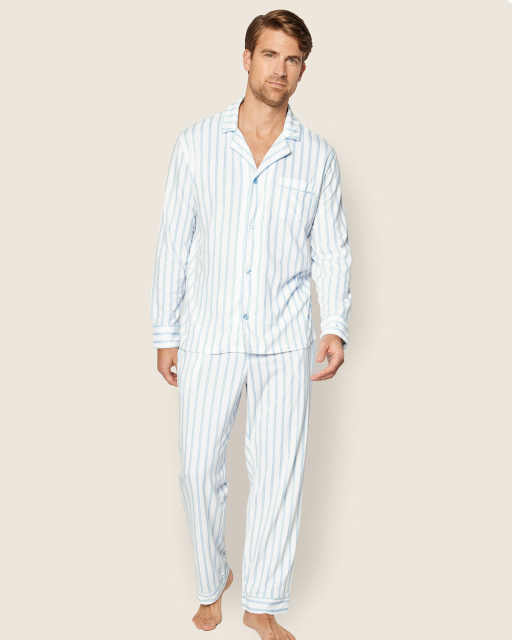 Men's Pima Pajama Set in Periwinkle and White Stripe