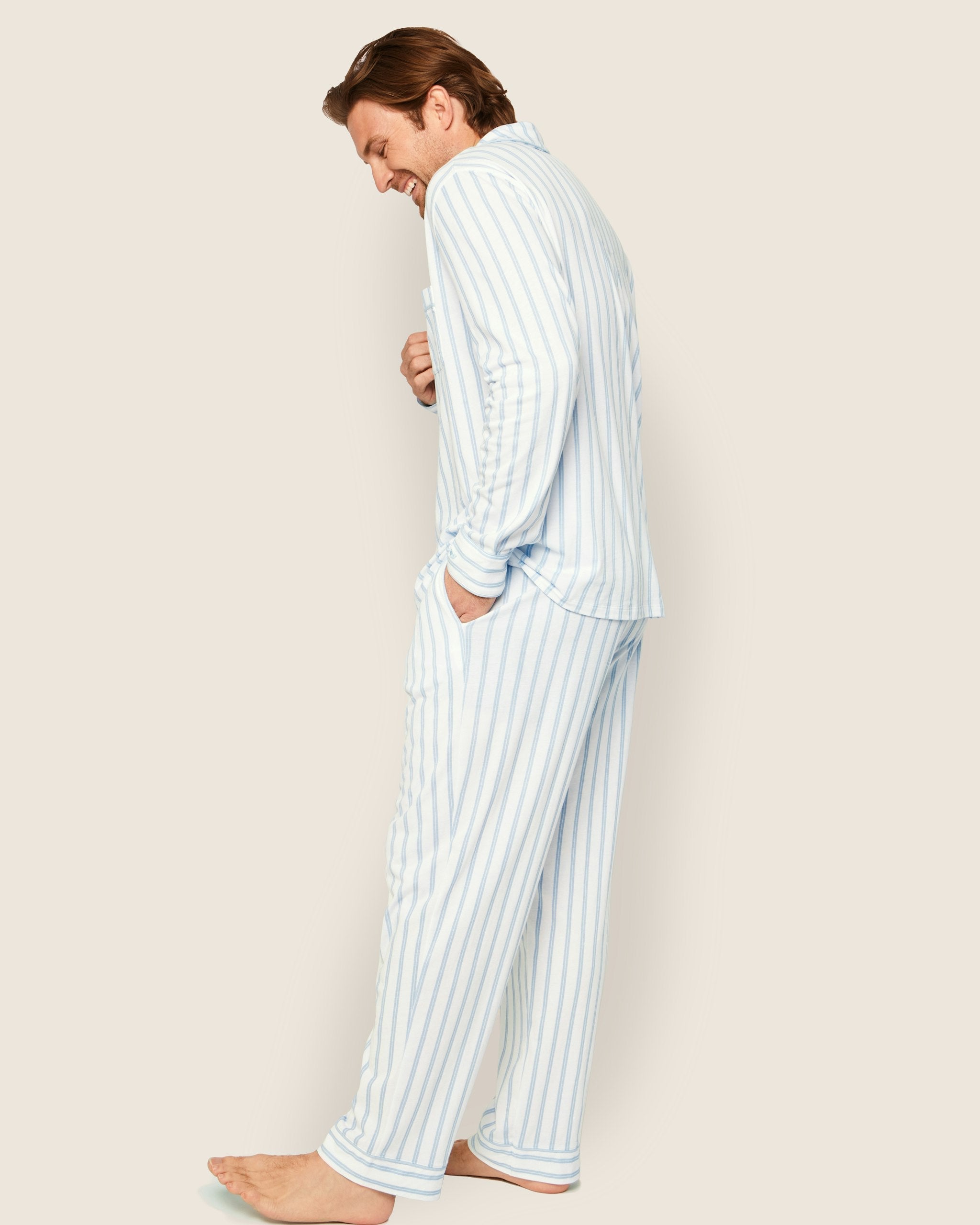 Men's Pima Pajama Set in Periwinkle and White Stripe