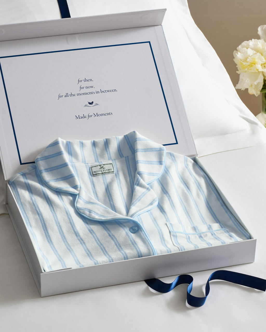 Men's Pima Pajama Set in Periwinkle and White Stripe