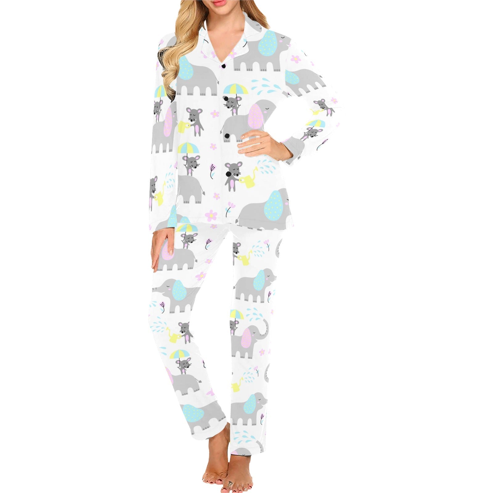 Cute elephant mouse pattern Women's Long Pajama Set