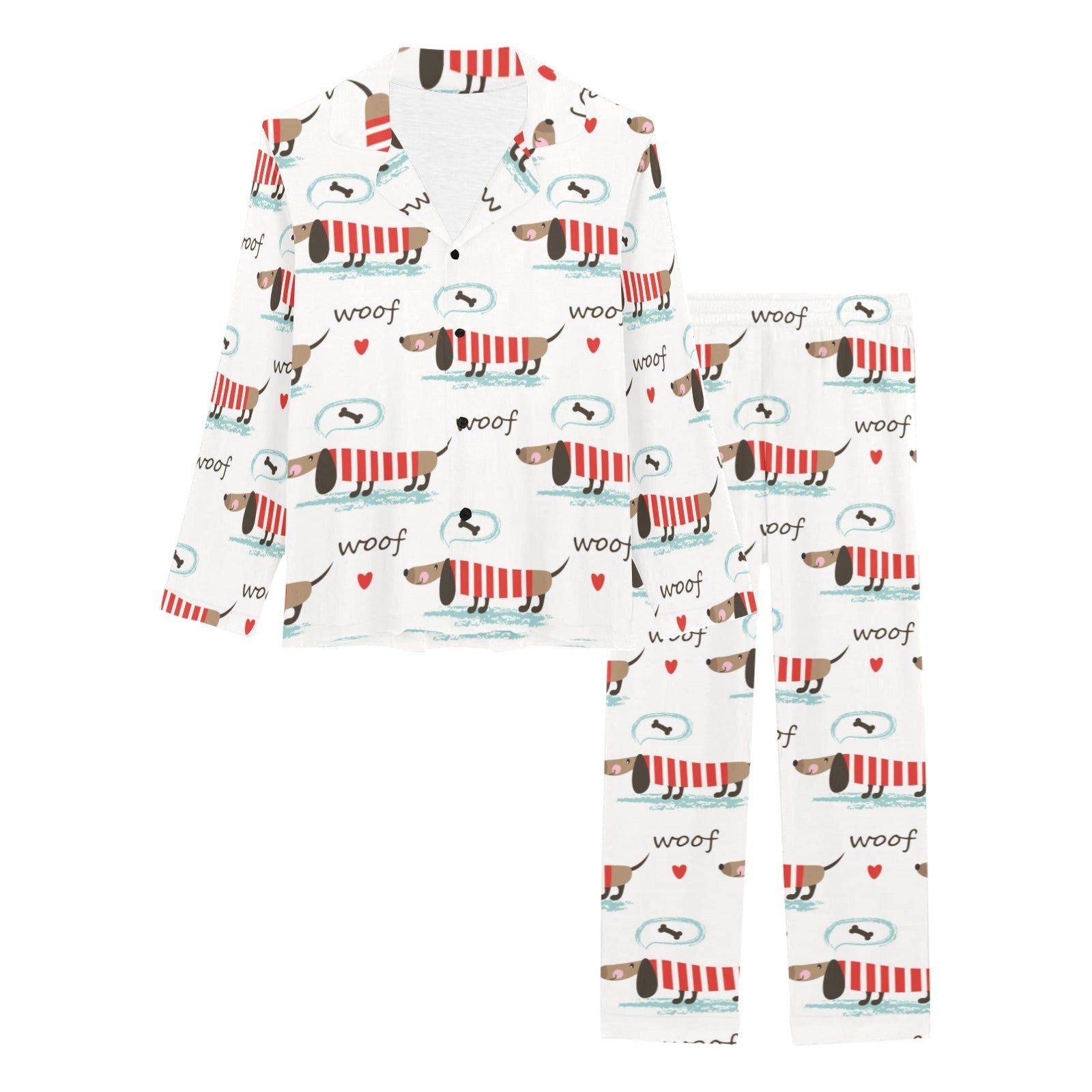 Cute dachshund bone pattern Women's Long Pajama Set