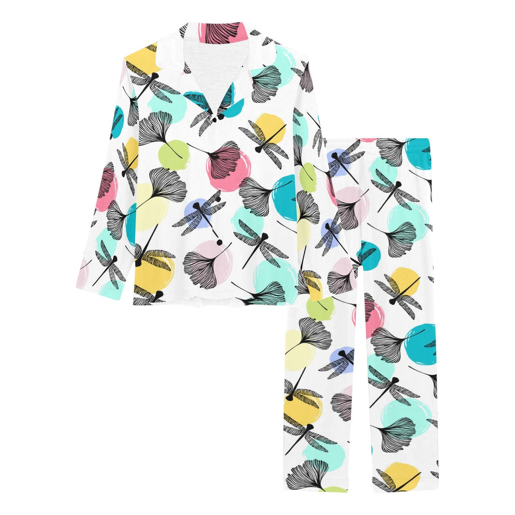 Dragonflies ginkgo leaves pattern Women's Long Pajama Set