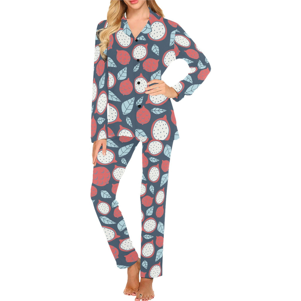 dragon fruits dark blue background Women's Long Pajama Set
