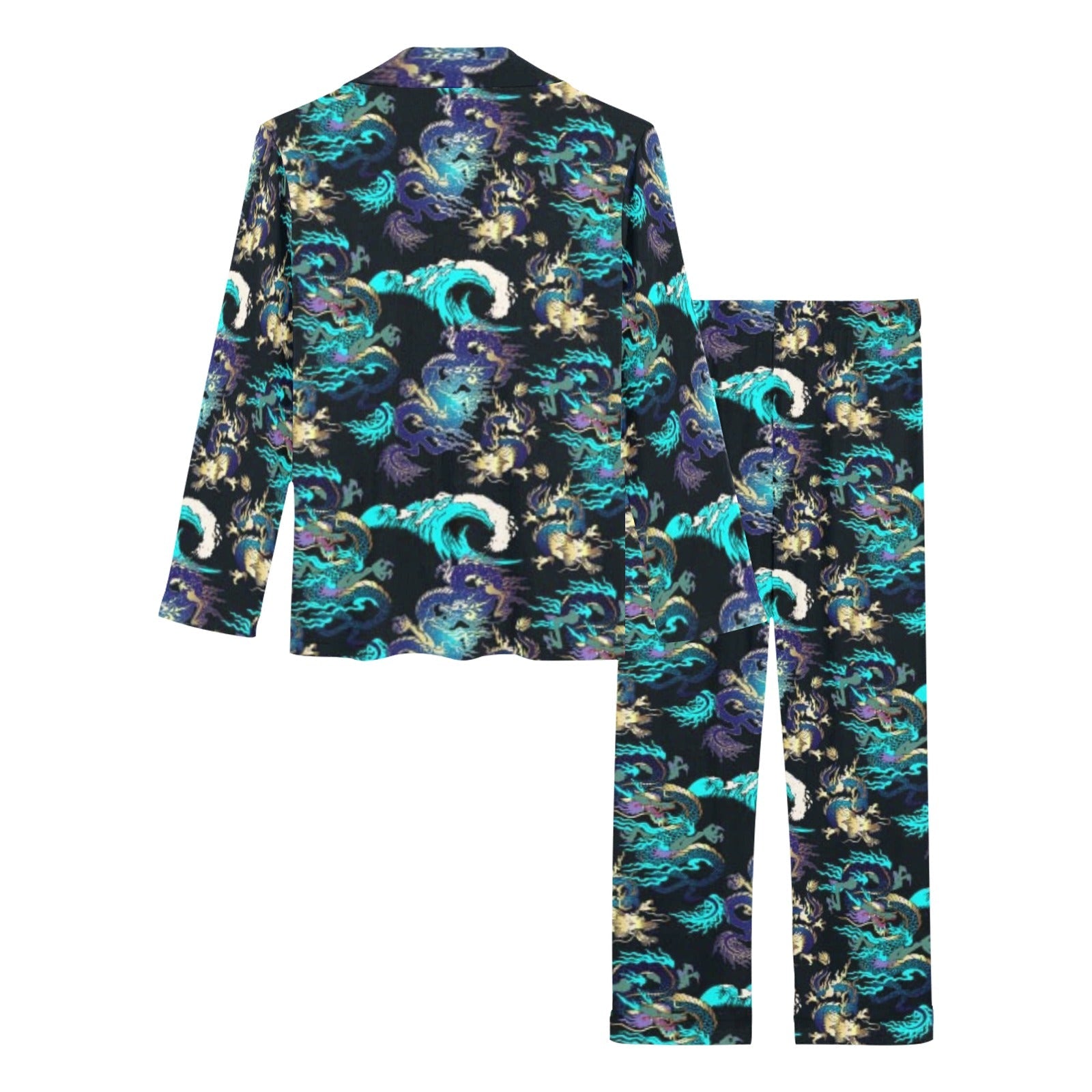 Dragon sea wave pattern Women's Long Pajama Set