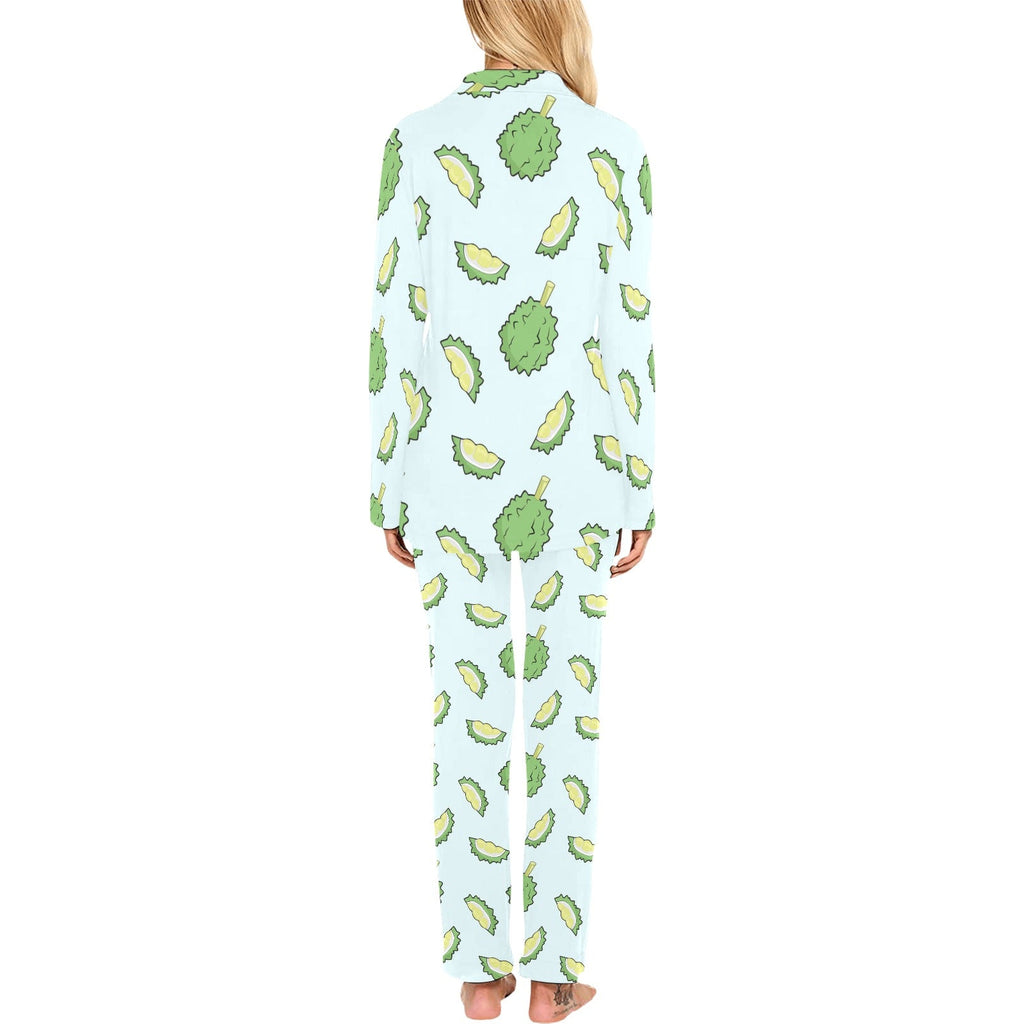 Durian pattern blue background Women's Long Pajama Set