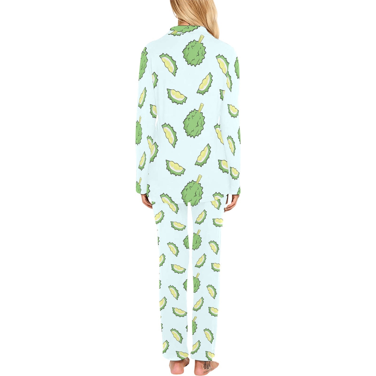 Durian pattern blue background Women's Long Pajama Set