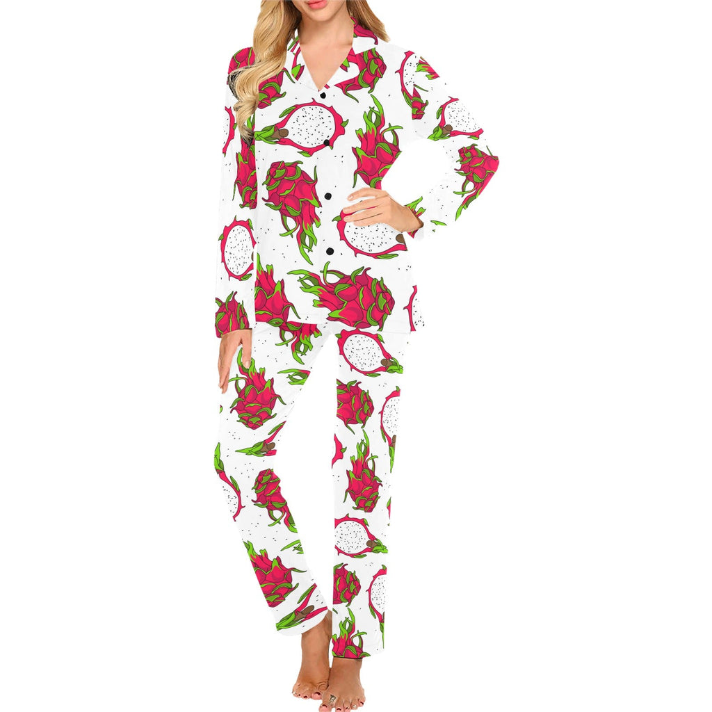 dragon fruits white background Women's Long Pajama Set