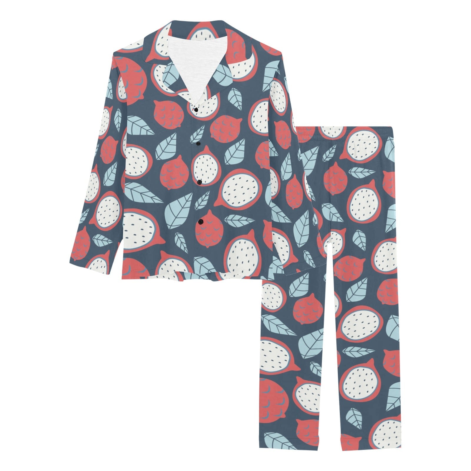 dragon fruits dark blue background Women's Long Pajama Set