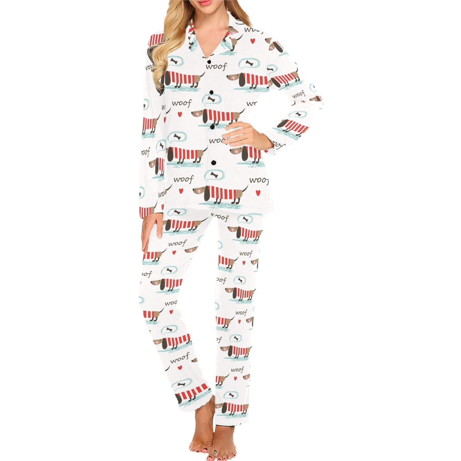 Cute dachshund bone pattern Women's Long Pajama Set
